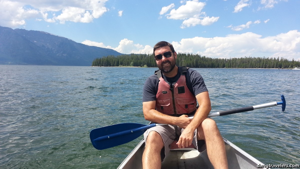 Canoeing on Jackson Lake in Wyoming.