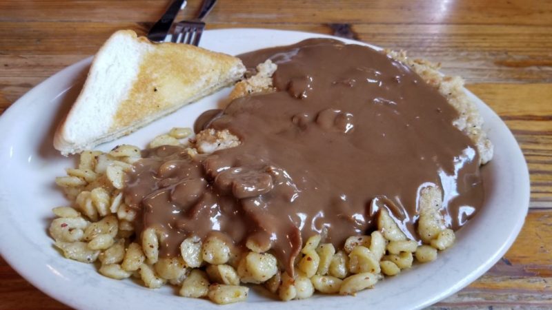 Jaeger Schnitzel at the Rock Cafe, one of the Route 66 Oklahoma City restaurants.