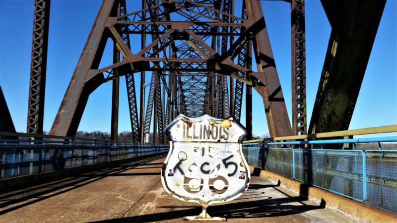 Illinois Route 66 Sign on Chain of Rocks Bridge on the Illinois Missouri border. 