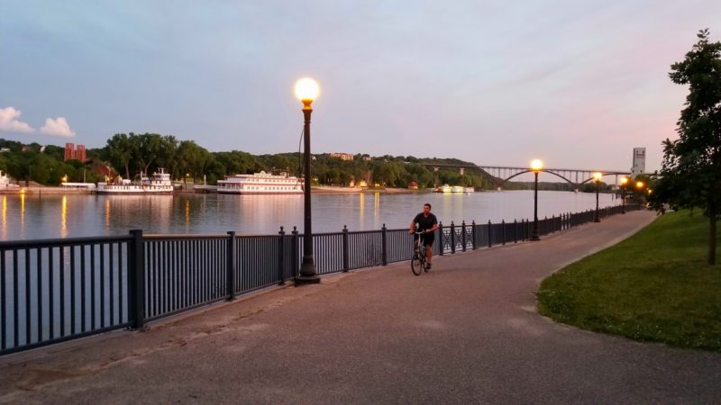 Biking the Mississippi Riverfront Trail in St. Paul, Minnesota.