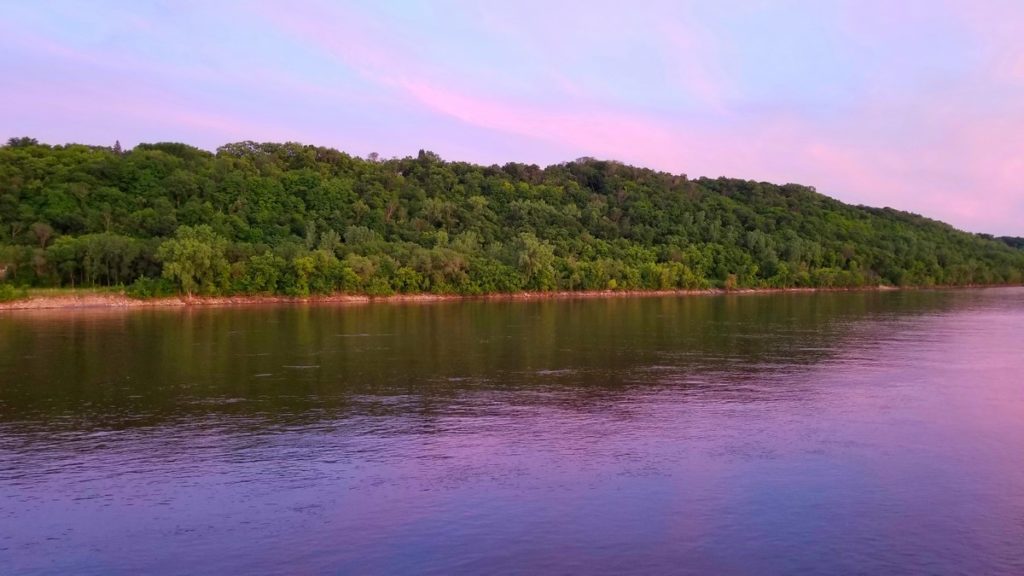 Tree-lined Mississippi Riverfront in St. Paul, Minnesota.