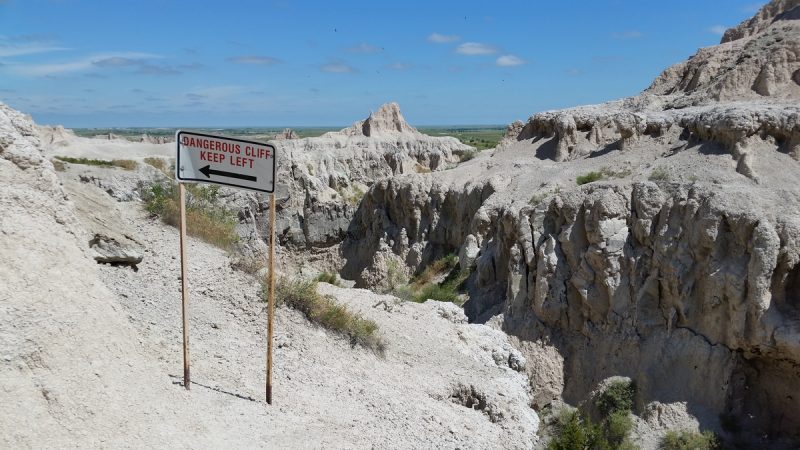 Dangerous cliff on the Notch Trail in South Dakota's Badlands National Park.