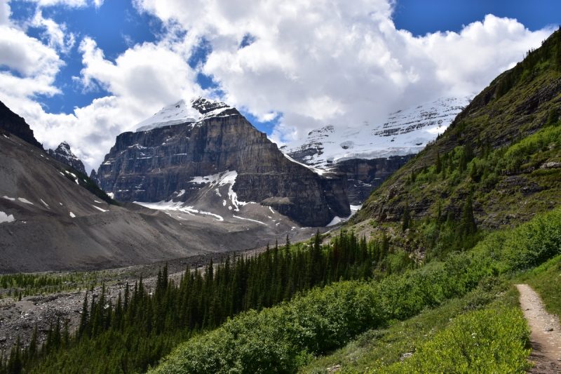 While hiking the Plain of Six Glaciers you'll take a rocky trail up to Victoria Glacier.