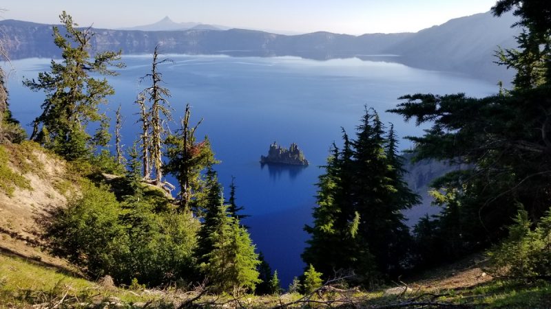 The highlight of the Sun Notch Trail in Crater Lake National Park is the Phantom Ship overlook.