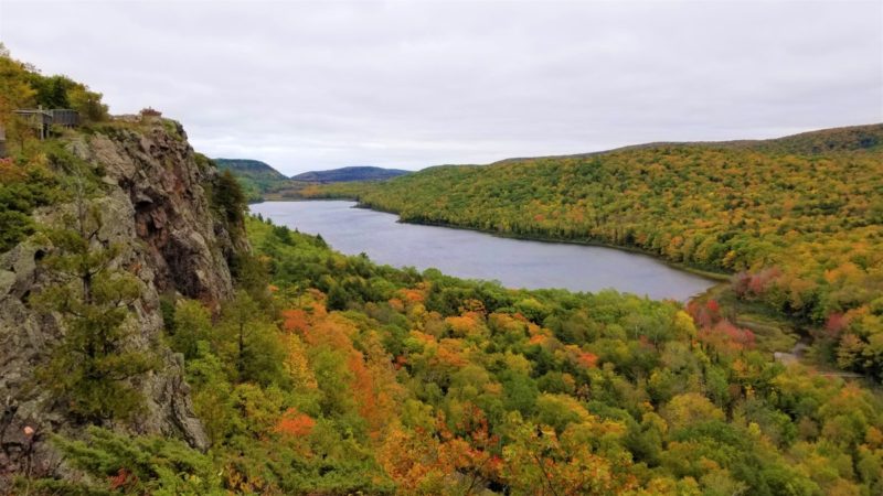 Beautiful places in Michigan to visit in the fall. One of the most scenic and popular areas in the Porcupine Mountains is the Lake of the Clouds area.