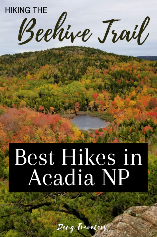 The Beehive is one of the best fall hikes in Acadia National Park. See stunning views of the surrounding area on the 520-foot summit. #beehive #acadia #fall #hiking