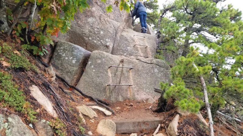 Iron rungs on the Beehive Trail in Acadia National Park.