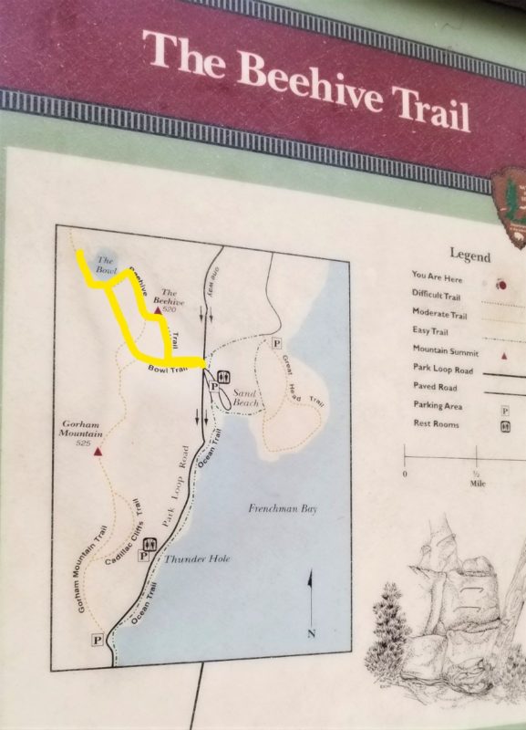 Beehive Trail Map via the Bowl Trail Acadia National Park