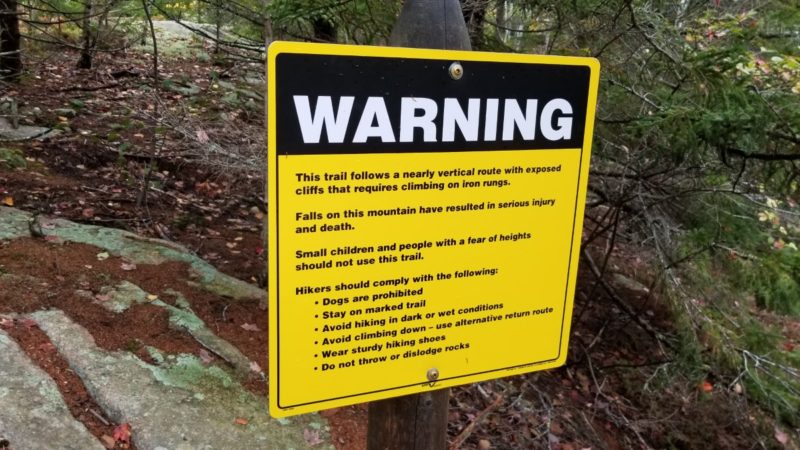 Beehive Trail Acadia Dangerous Warning Sign