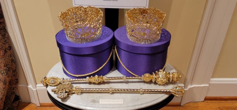 Two crowns and two scepters at the Mobile Carnival Museum.