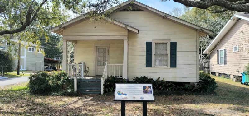 The front of Jimmy Buffett's childhood home in Pascagoula, one of Mississippi Gulf Coast towns.