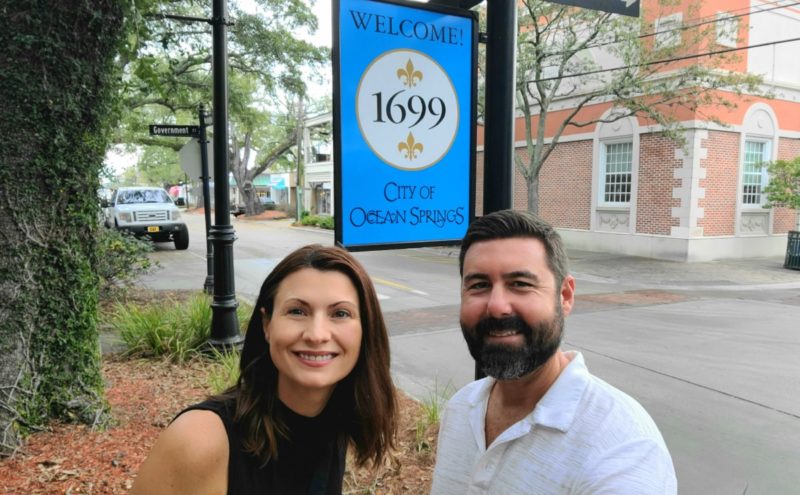 The Welcome to City of Ocean Springs Sign in downtown Ocean Springs.