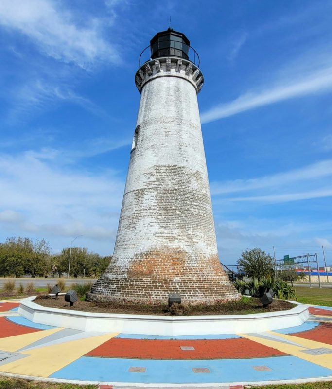 The white brick Round Island Lighthouse in Pascagoula.