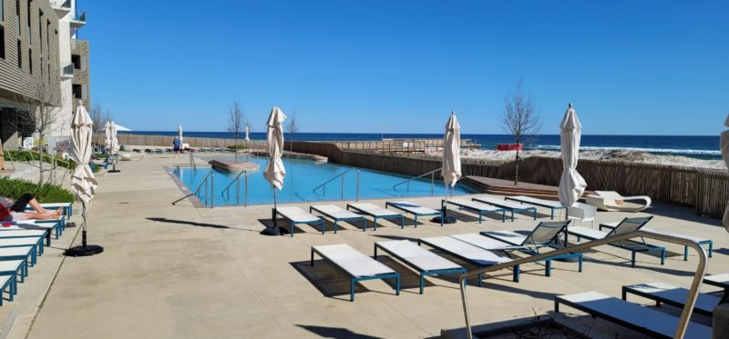 The pool overlooking the Gulf of Mexico at The Lodge at Gulf State Park in Gulf Shores, Alabama.