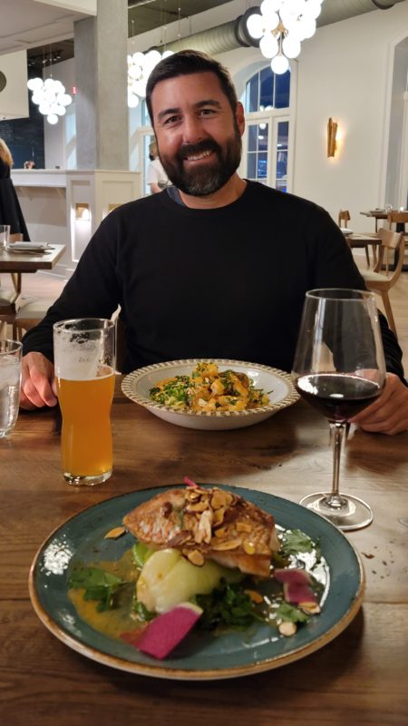 Two plates of food at inside Thorny Oyster Restaurant in Bay St. Louis.