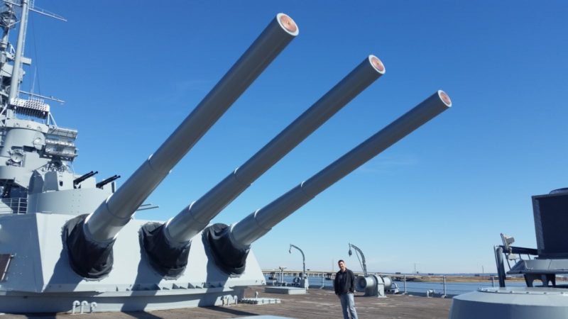 Three guns on the USS Alabama Battleship. Cool attraction in Alabama for adults.