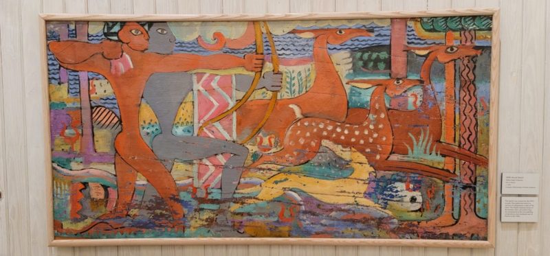 Walter Anderson WPA Mural Sketch of hunters, deer, and yellow dog.