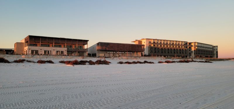 The Lodge at Gulf State Park, Hilton Hotel at sunset.