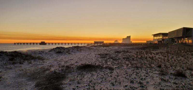 Sunset from The Lodge at Gulf State Park in Gulf Shores, Alabama.