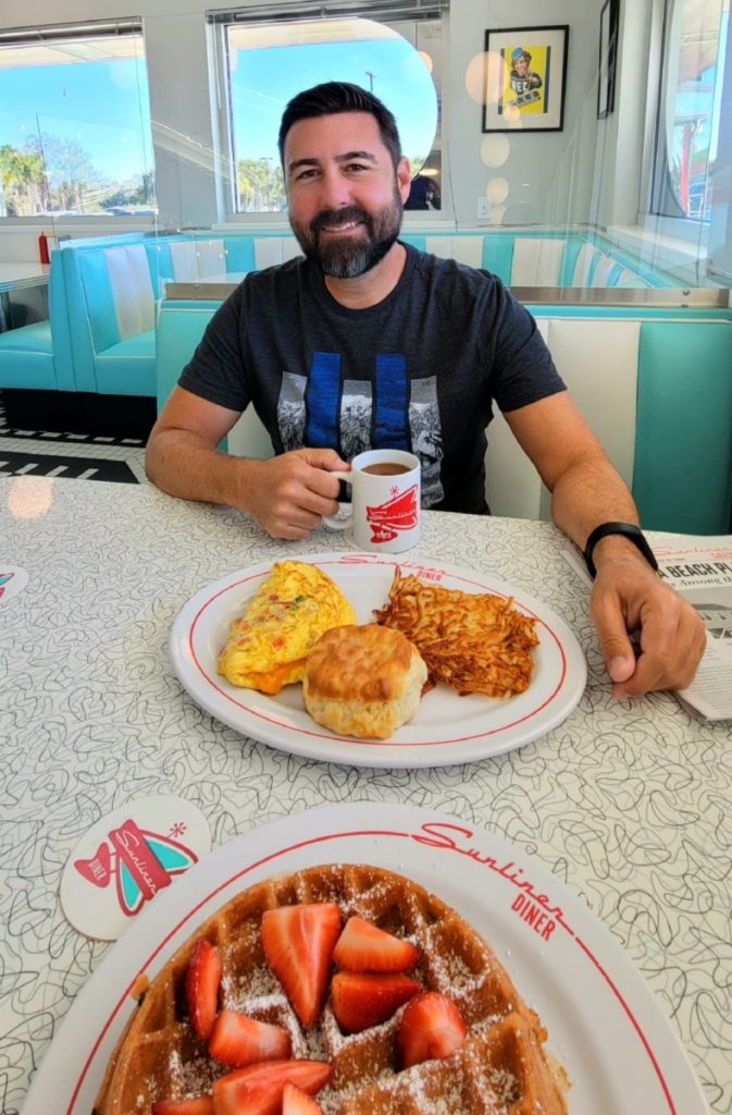 An omelette and waffle at Sunliner Diner in Gulf Shores, Alabama.