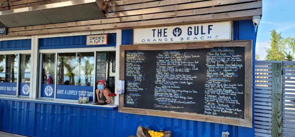 The menu at The Gulf in Orange Beach, Alabama.