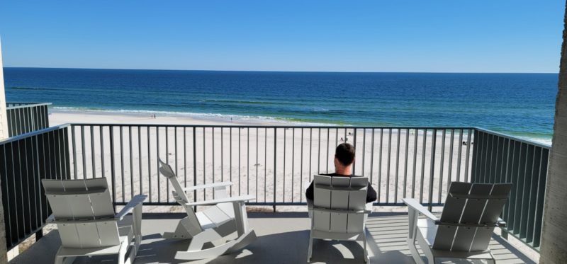 Balcony at The Lodge, one of the Gulf Shores hotels on the beach.