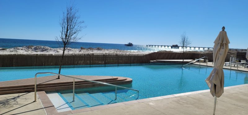 The pool overlooking the Gulf of Mexico at The Lodge at Gulf State Park in Gulf Shores, Alabama.