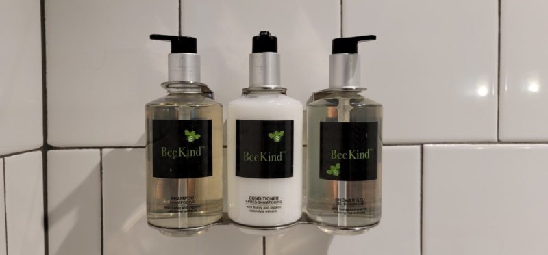 BeeKind shampoo, conditioner, and shower gel.