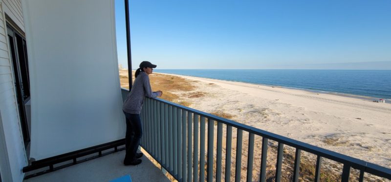 The balcony oceanfront view at The Lodge, a Hilton hotel in Gulf Shores.