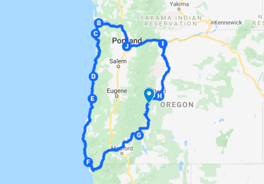 road trip from oregon