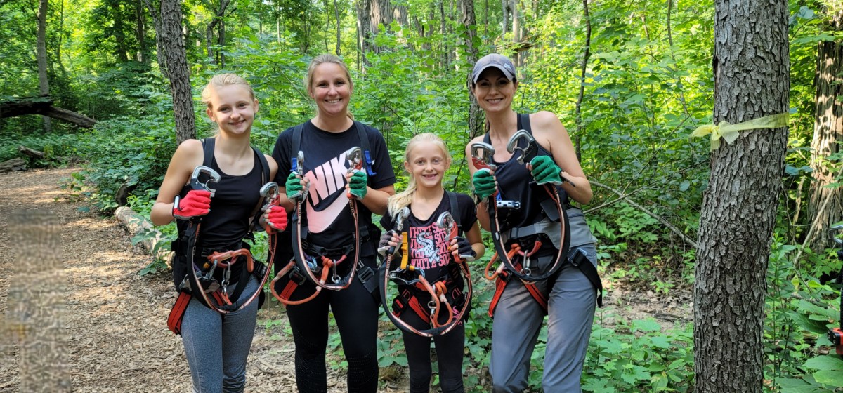 Harness and equipment for ziplining and tree course.