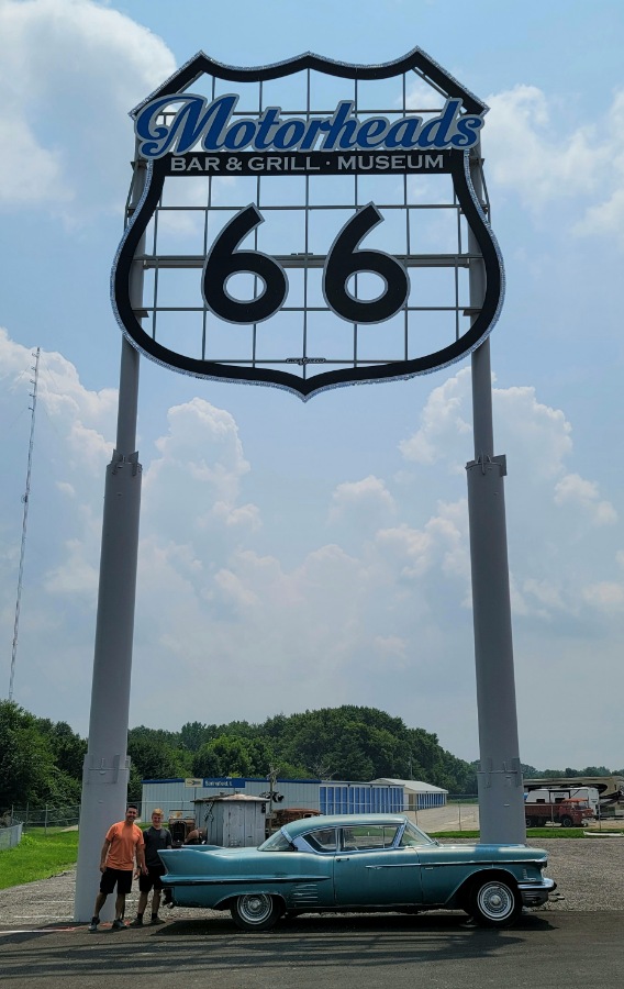 The world's largest Route 66 sign at Motorheads in Springfield, IL off of I-55, one of the many things to do in Springfield, IL with kids or for couples.