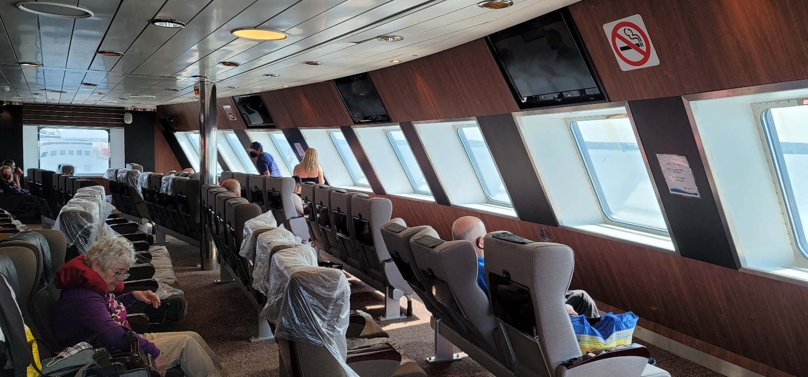 The seats inside the car ferry to Newfoundland.