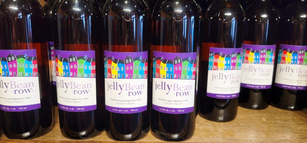 A line of JellyBean Row wine from Auk Island winery.