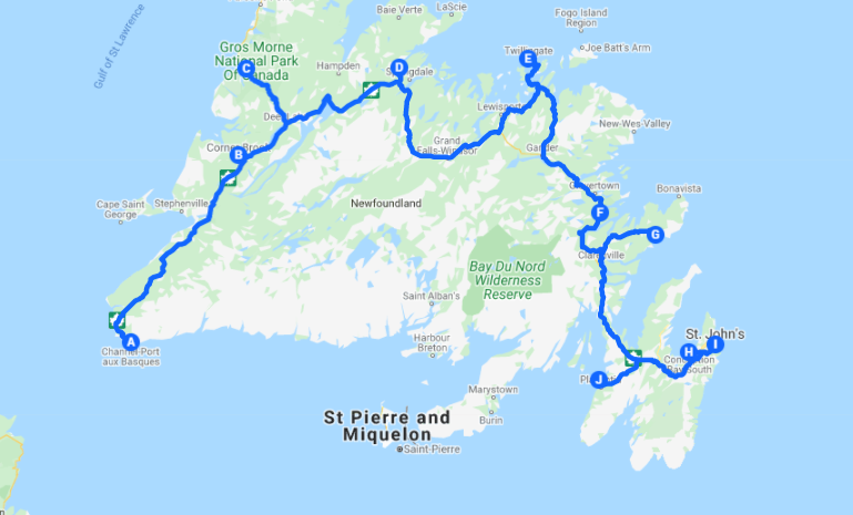 Newfoundland Road Trip Map