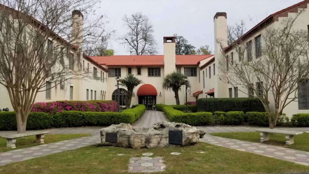 The exterior of the Spanish style Lodge at Wakulla Springs, one the best things to do in Tallahassee.