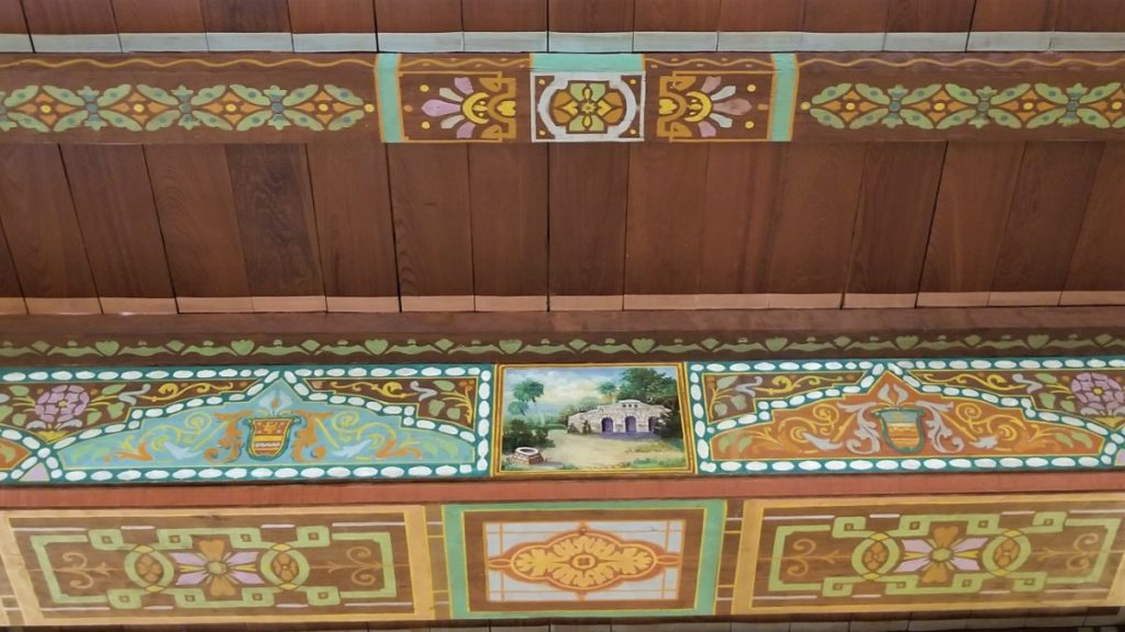 The decorative hand painted ceiling at The Lodge at Wakulla Springs State Park.