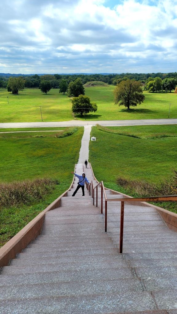 The staircase up to Monks Mound at Cahokia Mounds State Historic Site.