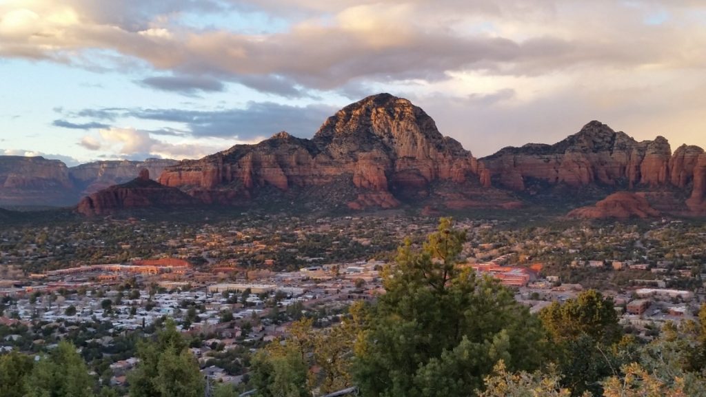 The Sedona Airport Scenic Lookout at sunset.