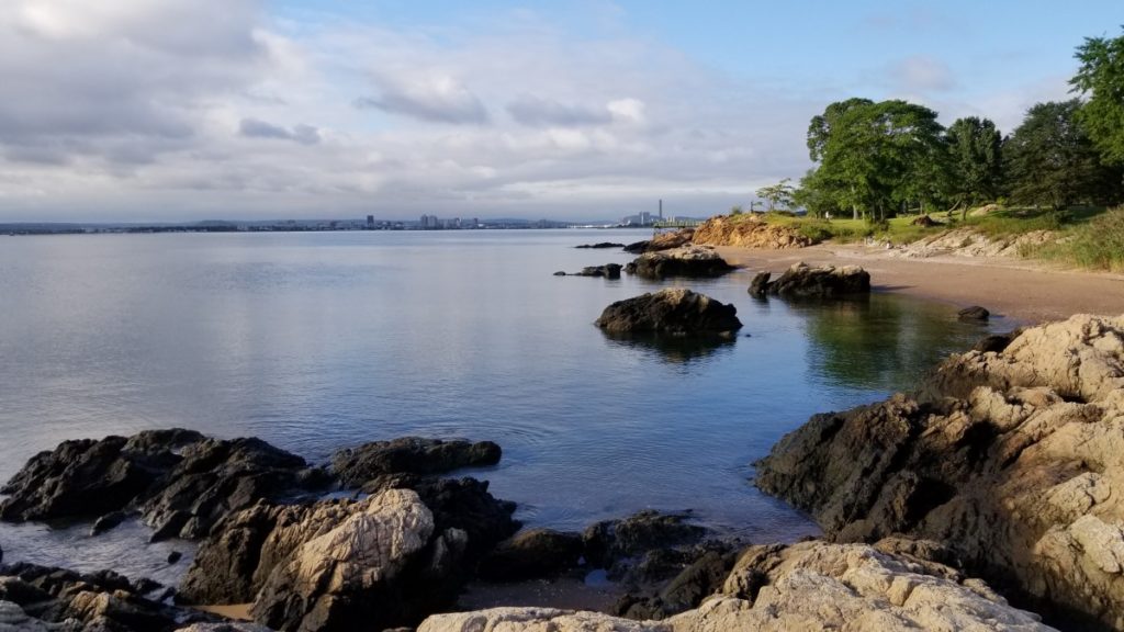 The coastal view from the Lighthouse Point Park in Connecticut.