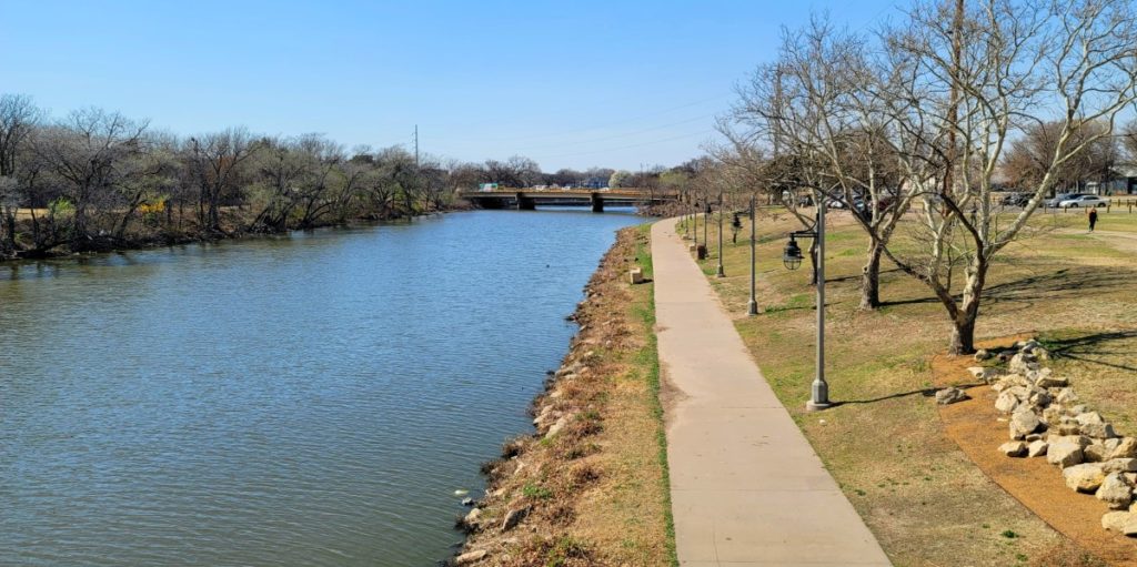 The Wichita River Walk running along the Arkansas River.