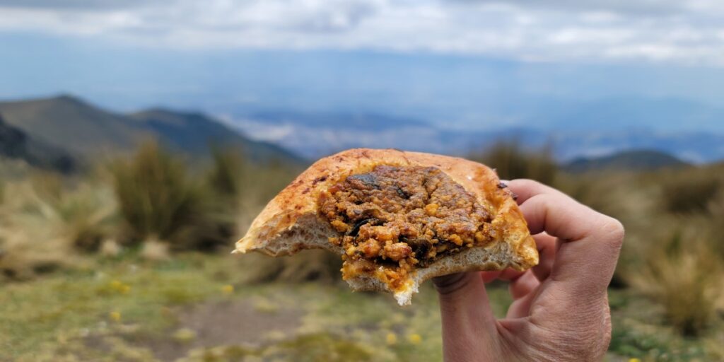 Snack break while hiking overlooking Quito.