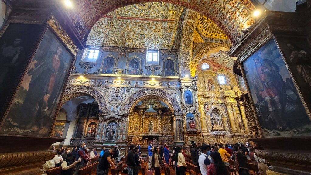 The gold-covered inside of the Church of San Francisco in Quito, Ecuador.
