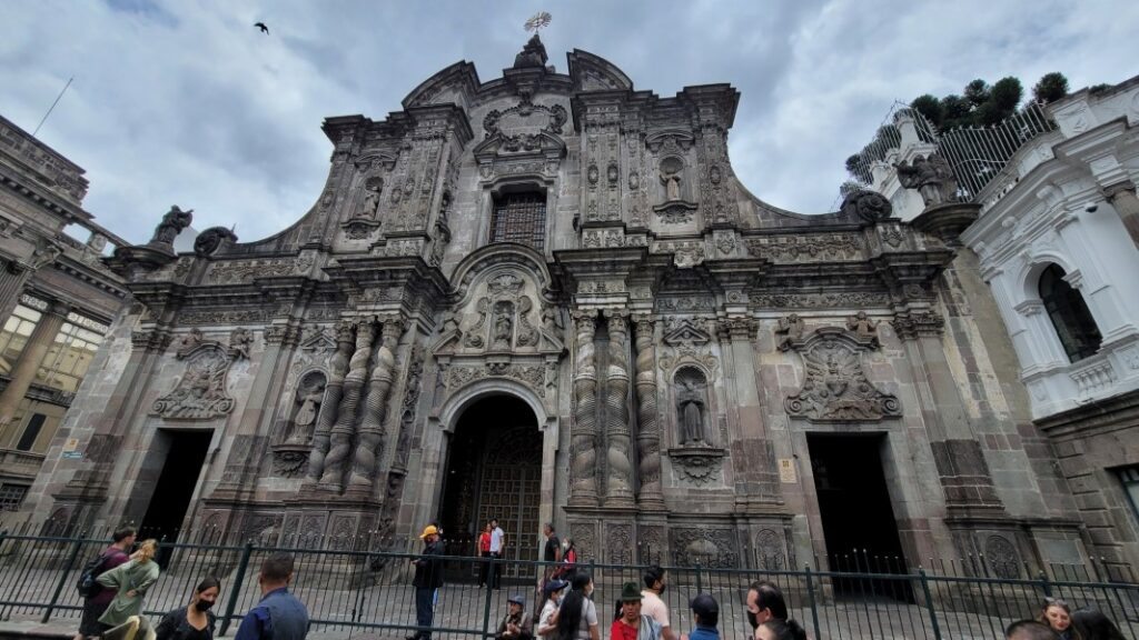 The front of the Church of the Society of Jesus in Quito, Ecuador.