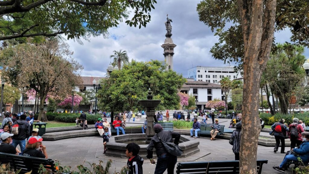 Plaza Grande is filled with people. Walking in Quito, Ecuador.