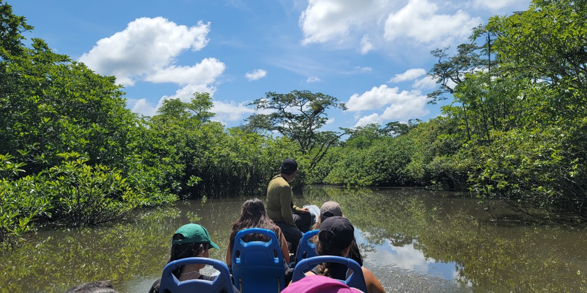 Boating down the Cuyabeno River.