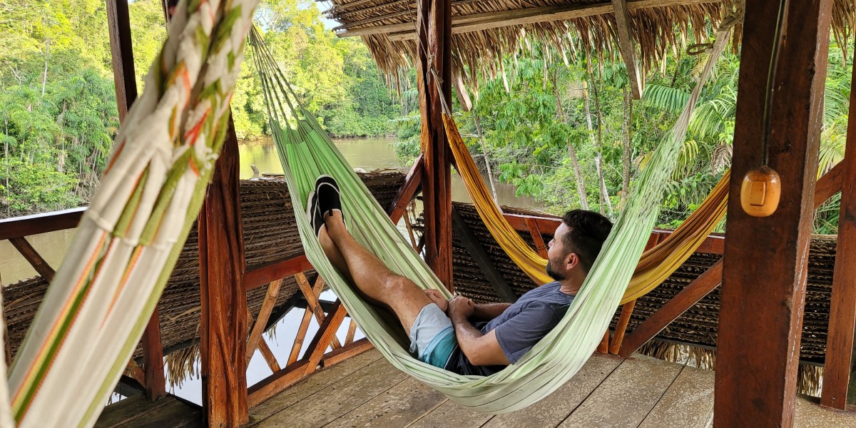 Laying on a hammock at one of the Amazon lodges in Ecuador.