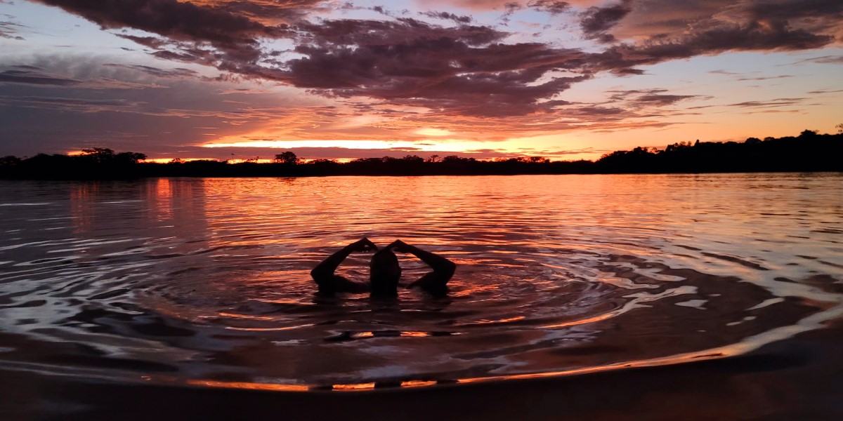 Swimming in the Laguna Grande in the Cuyabeno Reserve.