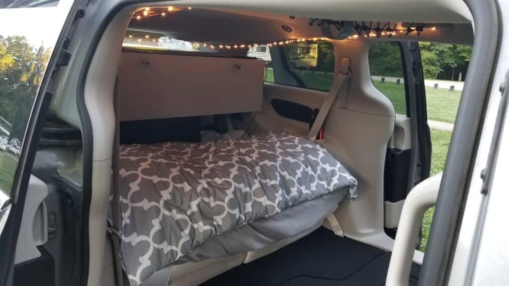 A trifold van camping mattress in the folded position.