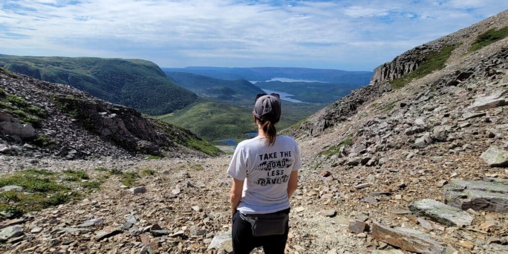 Valley view from the rock gully on the Sentier Summit Trail.